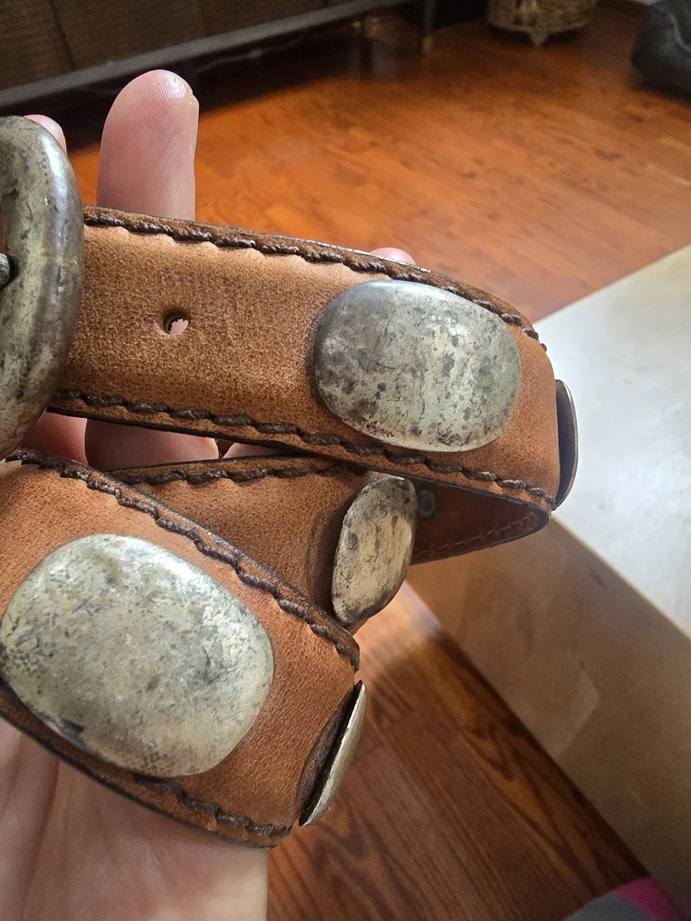 Billy Davis California Leather Western Concho Belt 36 Brown Silver USA